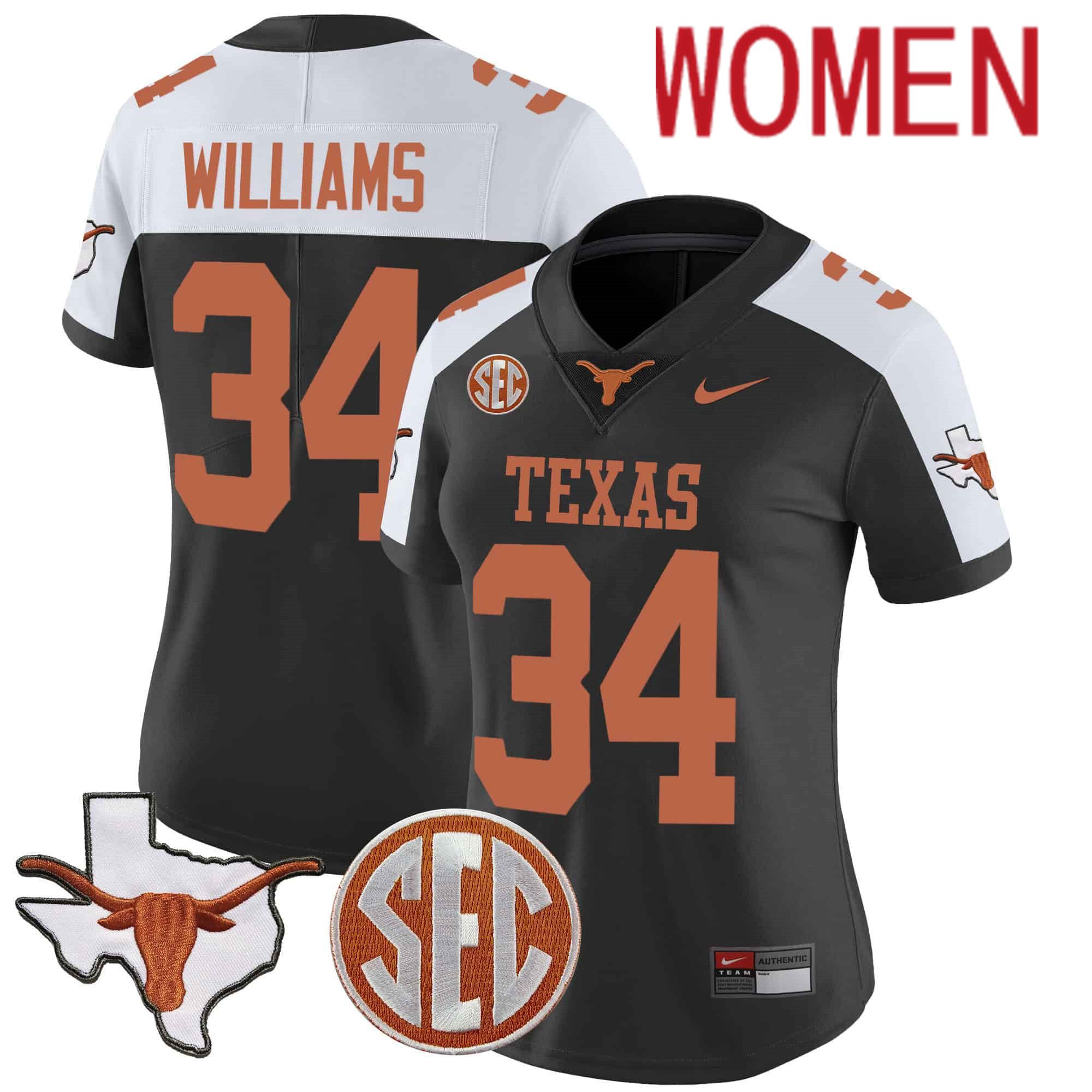 Women Texas Longhorns #34 Williams Black 2024 Nike State Map & SEC Patch Vapor NCAA Jersey